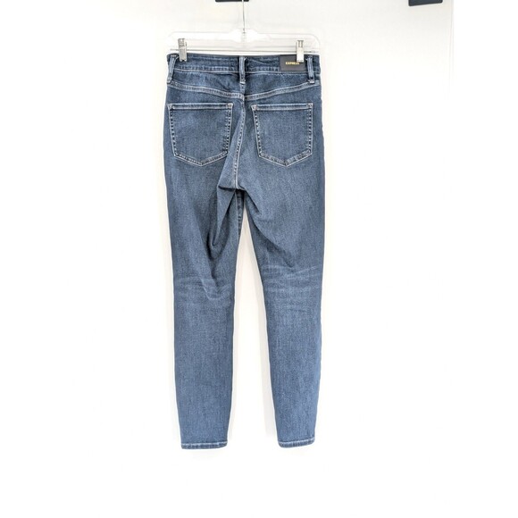 Express Curvy Skinny Mid Rise Distressed Dark Wash Jeans Size 27/27.5 2Reg - Picture 2 of 7